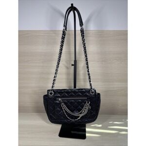 Michael Kors Black Medium Quilted Leather Shoulder Bag W Silver Chain Strap